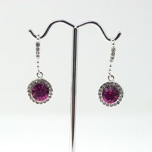 Silver Tone Dangle Drop Earrings Fuchsia